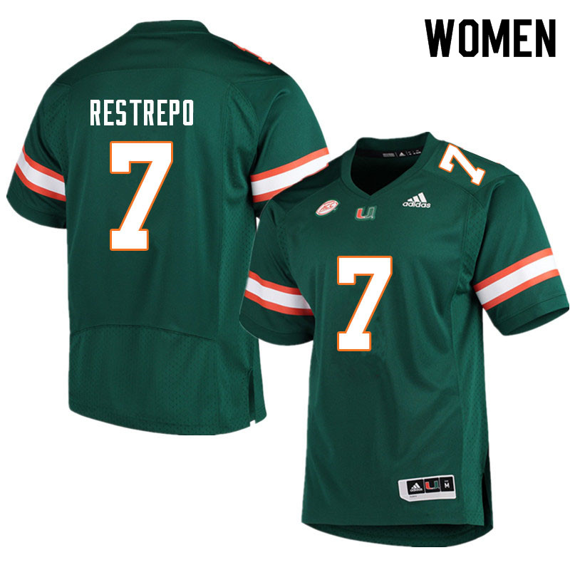 Women #7 Xavier Restrepo Miami Hurricanes College Football Jerseys Sale-Green - Click Image to Close